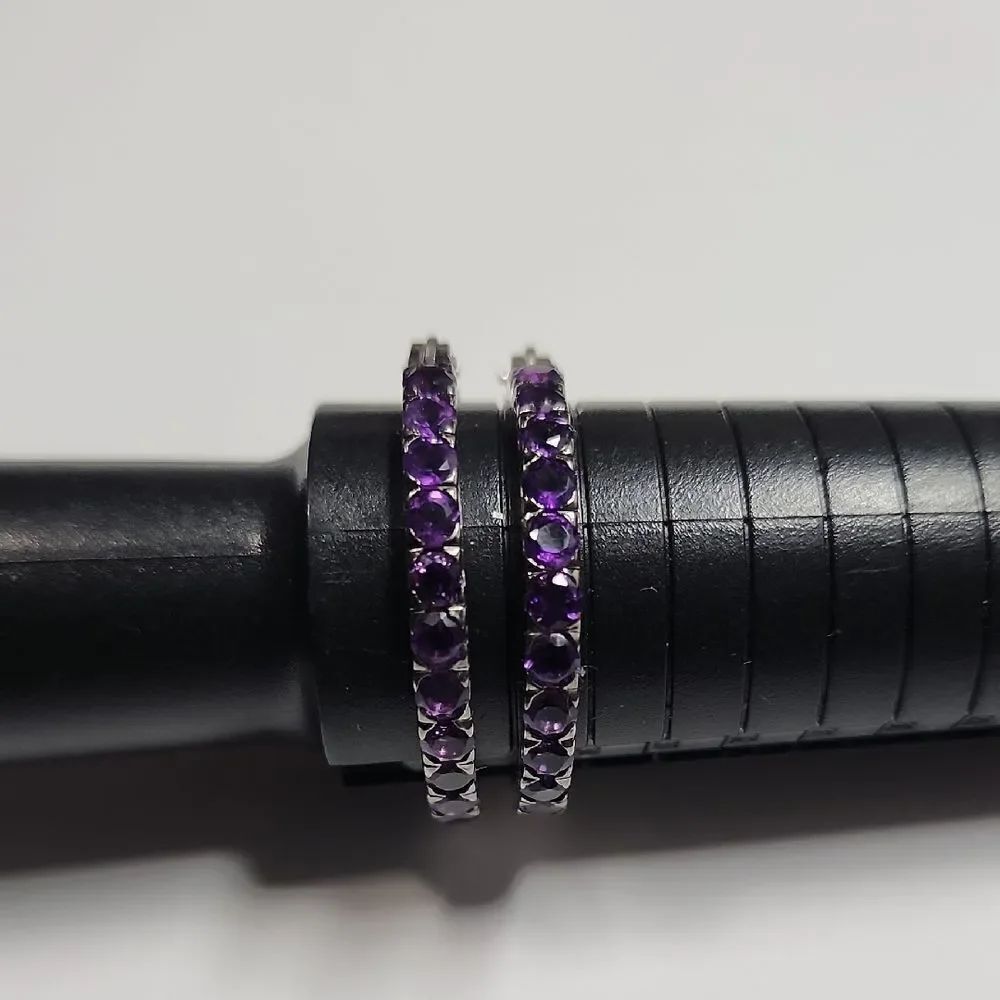 Purple Amethyst Hoop Earrings Sterling Silver Fas 925